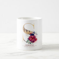 S Monogram Floral Burgund Red and Navy Blue
