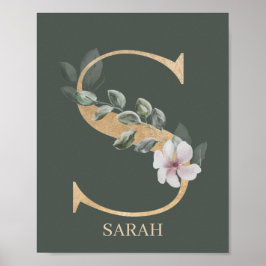 S Monogram Floral Personalisiert Poster