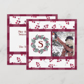 "S" Monogram Foto Holly Berry Wreath Holiday (Vorne/Hinten)