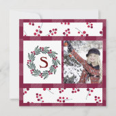 "S" Monogram Foto Holly Berry Wreath Holiday (Vorderseite)