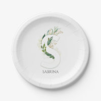 S Monogram Gold Greenerity Blätter Eleganter Name