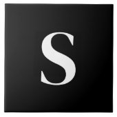 S Monogram, Initial White on Black Fliese (Vorderseite)