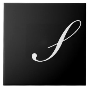 S Monogram, Initial White on Black Fliese