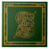 S Monogram "Irish Gold on Green" Keramik Tile Fliese (Vorderseite)