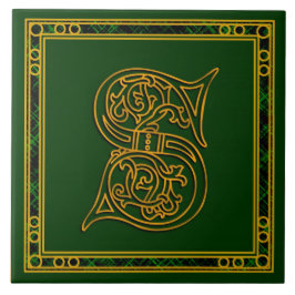 S Monogram "Irish Gold on Green" Keramik Tile Fliese