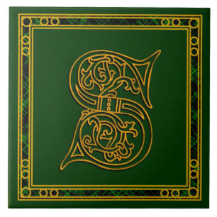 S Monogram "Irish Gold on Green" Keramik Tile Fliese