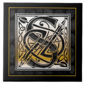 S Monogram Keltic Black Stone Keramik Tiles Fliese (Vorderseite)