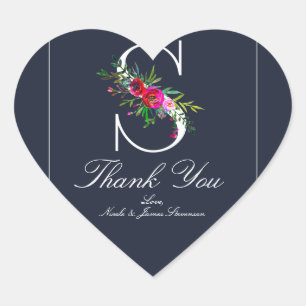 S Monogram Letzter Anfangsbuchstabe Modern Blau Bl Herz-Aufkleber