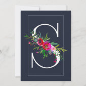 S Monogram Letzter Initial Moderner Blauer Blumenh Einladung (Rückseite)