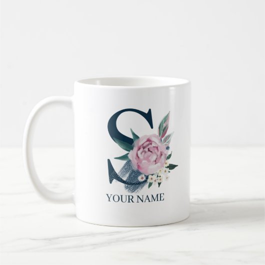 S Monogramm Floral Personalisiert Kaffeetasse (Links)