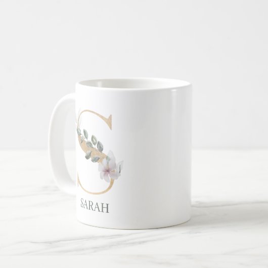 S Monogramm Floral Personalisiert Kaffeetasse (Vorderseite Links)