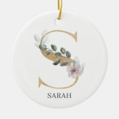 S Monogramm Floral Personalisiert Keramik Ornament (Vorne)
