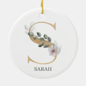 S Monogramm Floral Personalisiert Keramik Ornament (Hinten)