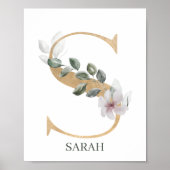 S Monogramm Floral Personalisiert Poster (Vorne)
