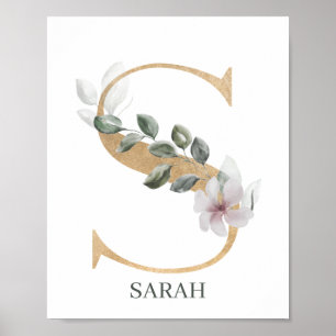 S Monogramm Floral Personalisiert Poster