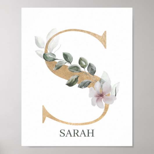 S Monogramm Floral Personalisiert Poster (Vorne)