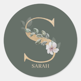 S Monogramm Floral Personalisiert Runder Aufkleber