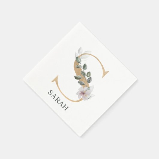 S Monogramm Floral Personalisiert Serviette (Ecke)