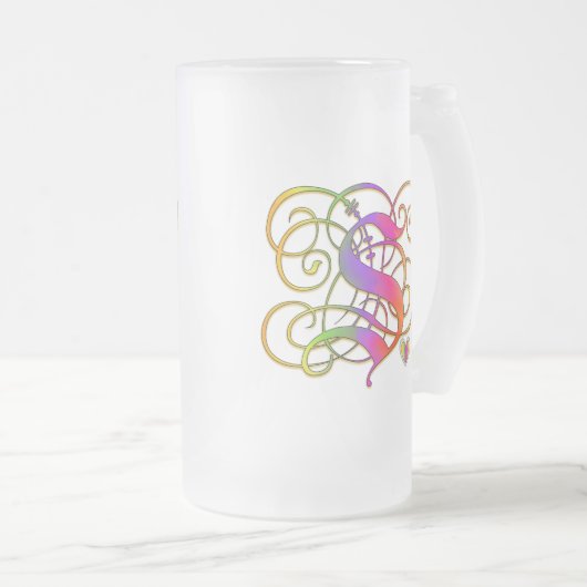 S-Monogramm-"gotischer Regenbogen-" Tassenschalen Mattglas Bierglas (VorderseiteRechts)