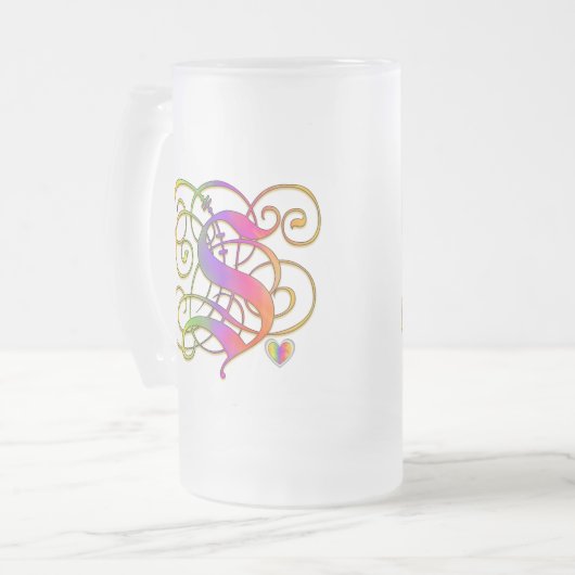 S-Monogramm-"gotischer Regenbogen-" Tassenschalen Mattglas Bierglas (Vorderseite Links)