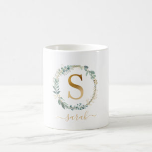S monogramm, kundenspezifischer Blattkranz Kaffeetasse