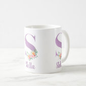 S Monogramm Lila Blumenfarbe Personalisiert Kaffeetasse (VorderseiteRechts)