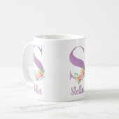 S Monogramm Lila Blumenfarbe Personalisiert Kaffeetasse (Vorderseite Links)
