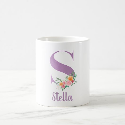 S Monogramm Lila Blumenfarbe Personalisiert Kaffeetasse (Mittel)