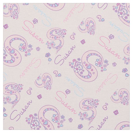 S Monogramm und personalisierte Bezeichnung Susan Stoff (Nahaufnahme)