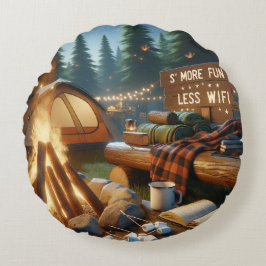 S’more Fun Camping Pillow – Rustic Cabincore Decor Rundes Kissen