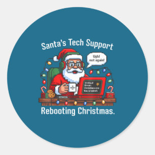 s Neustart des Tech-Support-Weihnachtsmanns Runder Aufkleber