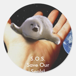 S.O.S. RETTE UNSERE HARP-SIEGEL RUNDER AUFKLEBER
