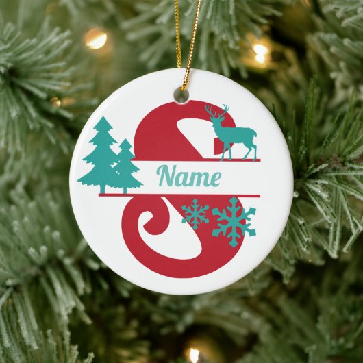 S Original Monogram Christmas Holiday Tree Ornamen Keramik Ornament (Baum)