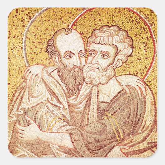 S. Peter und Paul Embracing Quadratischer Aufkleber (Vorderseite)