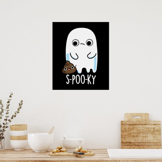 S-poo-ky Funny Ghost Kack Pun Dark BG Poster (Küche)