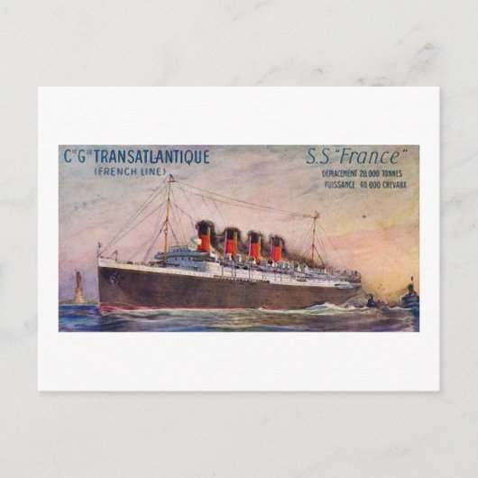 S.S. France Vintag Steamship Postkarte (Vorderseite)
