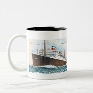 S.S. Manhattan Vintage Ozeandampfer Zweifarbige Tasse