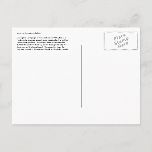 S.S. Northwestern Memorial, Unalaska, AK Ankündigungspostkarte (Rückseite)