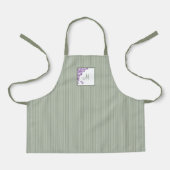 S Sage Green Strip Lila Blumenzellenschrift Monogr Schürze (Vorderseite)