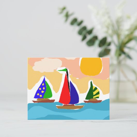 SA - Farbenfrohe Segelboote Kunst Postkarte (Stehend Vorderseite)