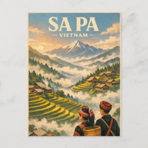 Sa Pa-Stadt, Vietnam, in klassischem Retro-Stil Postkarte