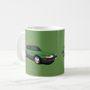 Saab 900 Turbo 16 Aero, zwei grüne graue Bilder Kaffeetasse