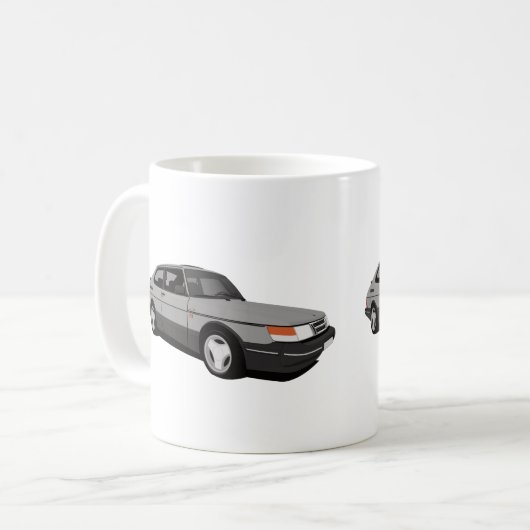 Saab 900 Turbo 16 Aero, zwei hellgraue Bilder Kaffeetasse (Vorderseite Links)