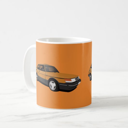 Saab 900 Turbo 16 Aero, zwei orange Bilder Kaffeetasse (Vorderseite Links)