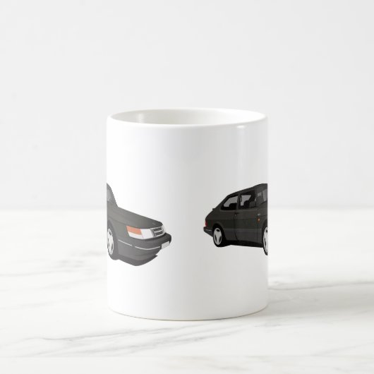 Saab 900 Turbo 16 Aero, zwei schwarze Bilder Kaffeetasse (Mittel)