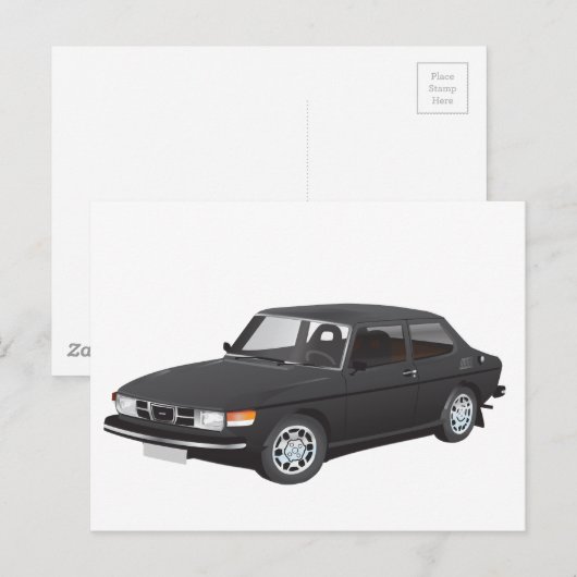 Saab 99 schwarz postkarte (Vorne/Hinten)