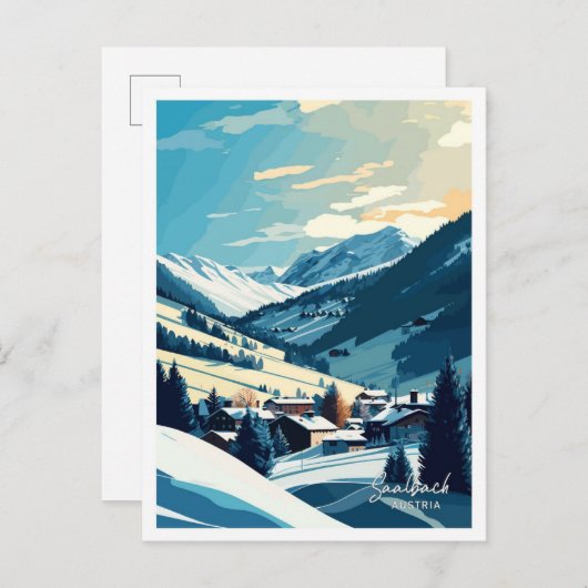 Saalbach Austria Travel Vintag Illustration Postkarte (Vorne/Hinten)
