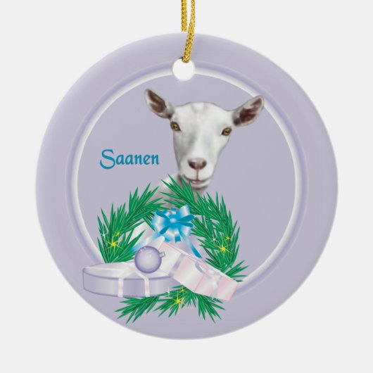 Saanen Goat Wreath Holiday Keramik Ornament (Vorne)