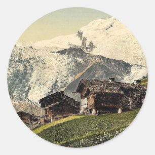 Saas Fee, Bergblick, Wallis, Alpen of, Schweiz Runder Aufkleber