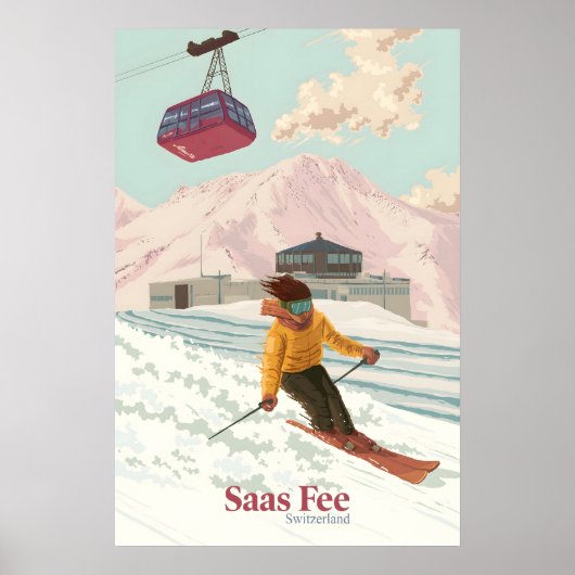 Saas Fee Schweiz Skigebiet Reiseplakat Poster (Vorne)